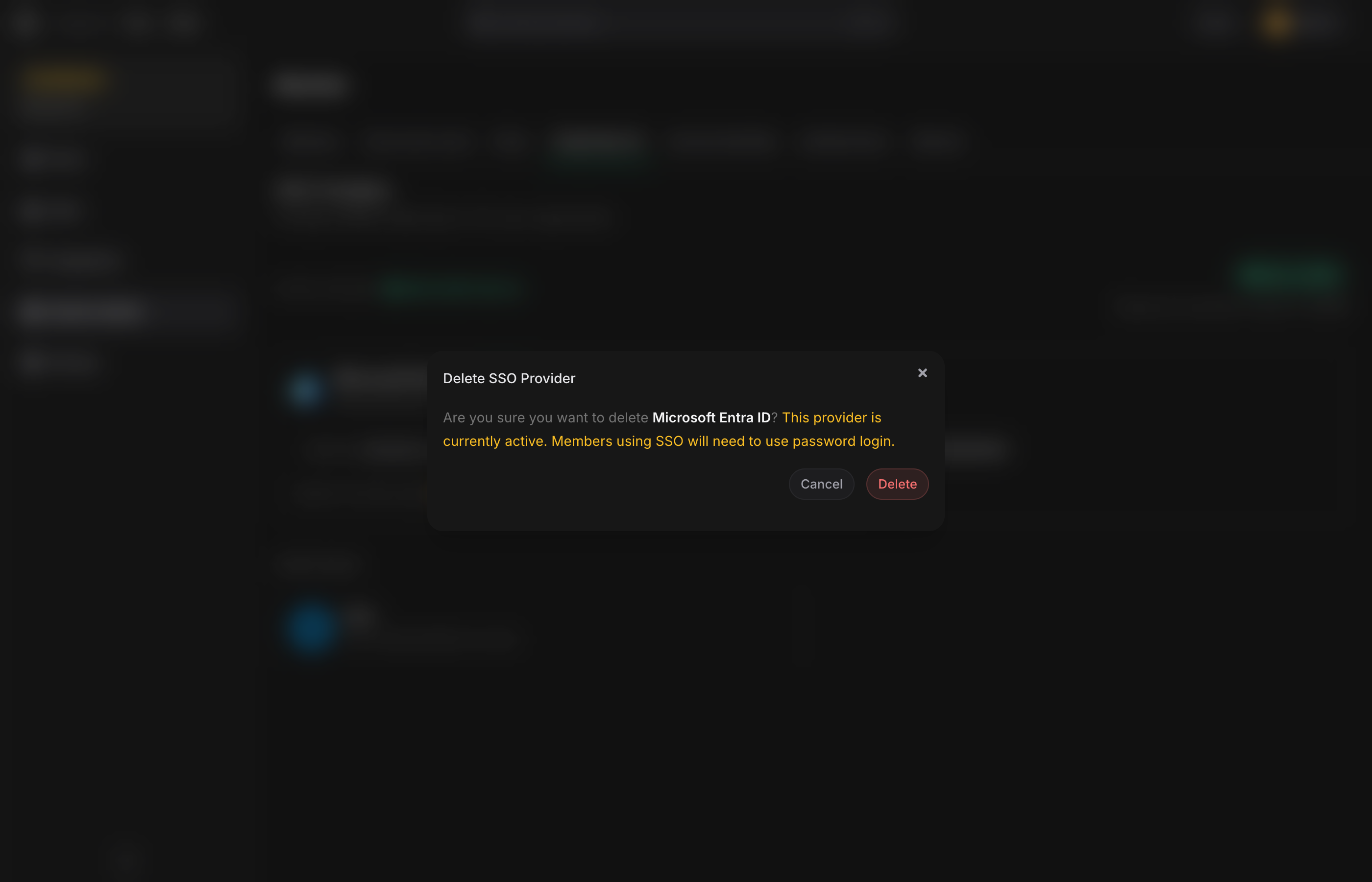 Delete provider confirmation dialog