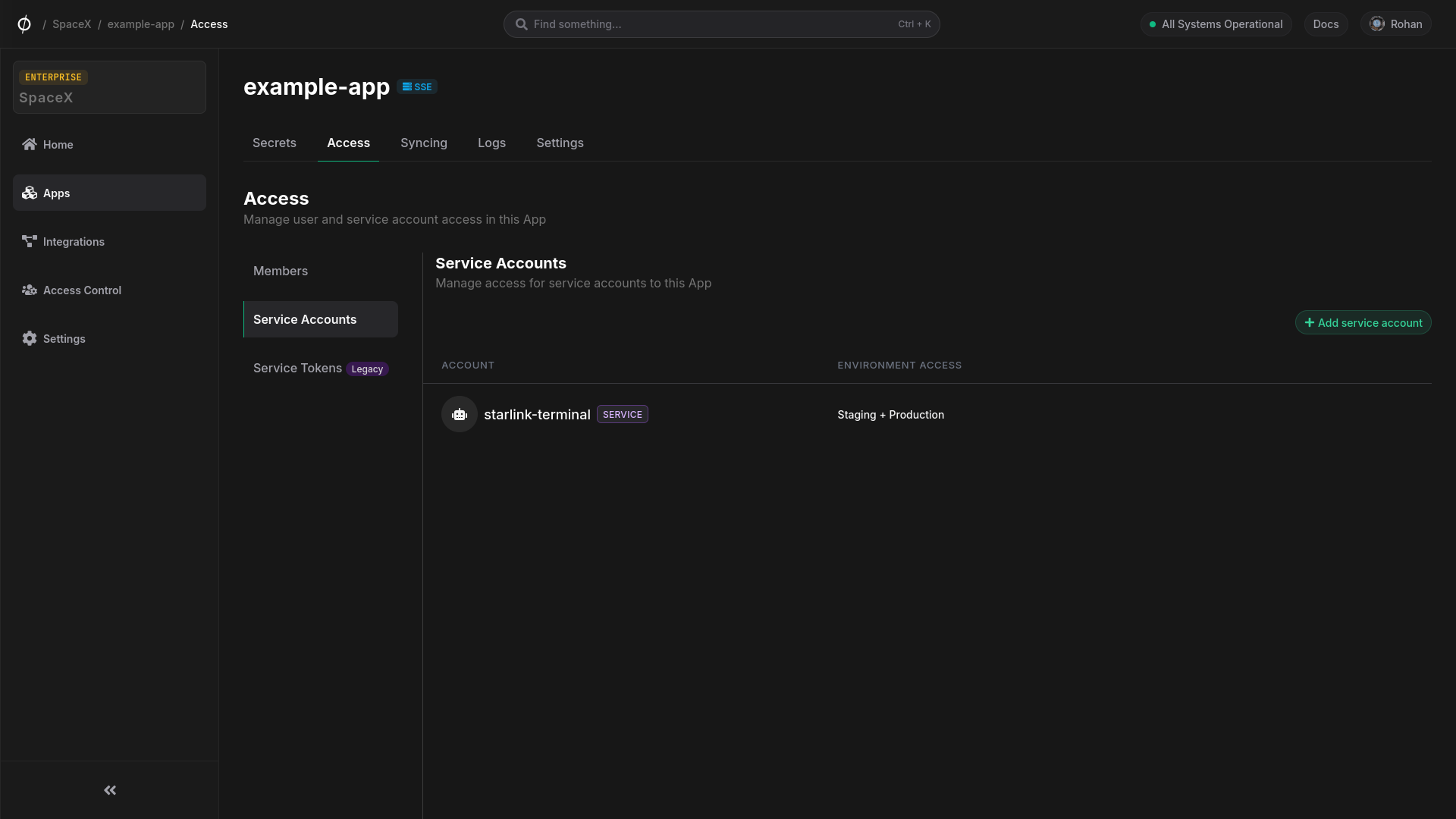 Add service account to app